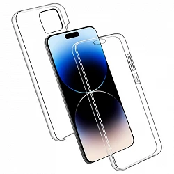 Double Coque iPhone 14 Pro Max 6.7" Silicone Transparent Avant et Arrière