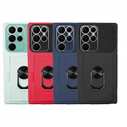 Case Anti-Shock with ring and card holder Samsung Galaxy S22 Ultra Camera Covers Total - 4 Colors