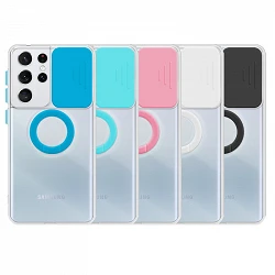 Case Samsung Galaxy S21 Ultra Transparent with ring and Camera Covers 5 Colors