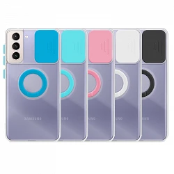Funda Samsung Galaxy S21 FE Transparente con Anilla y Cubre Cámara 5 Colores