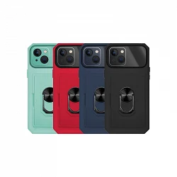 Case Anti-Shock with ring and card holder iPhone 14 Plus Camera Covers Total - 4 Colors