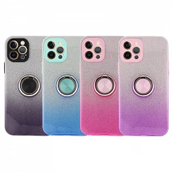 Coque en silicone brillant pour iPhone 12 Pro Max avec aimant et support d'anneau à 360º 5 couleurs