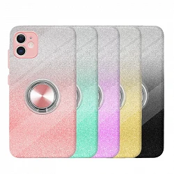 Coque en silicone brillant pour iPhone 11 avec aimant et support d'anneau à 360º 5 couleurs