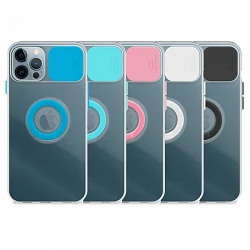 Coque transparente iPhone 12 Pro Max avec anneau et cache appareil photo 5 couleurs