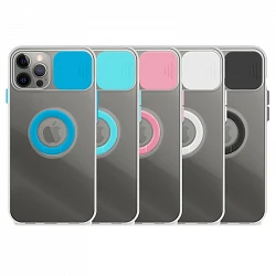 Coque transparente iPhone 12 Pro avec anneau et cache appareil photo 5 couleurs