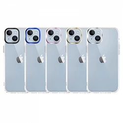 Coque iPhone 13 Space en Acrylique Dur Transparent Bord de Caméra en Aluminium - 5 Couleurs