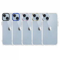 Coque iPhone 14 Space en Acrylique Dur Transparent Bord de Caméra en Aluminium - 5 Couleurs