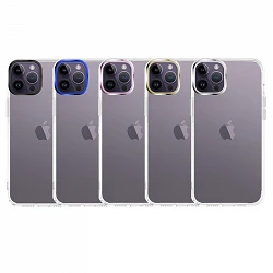 Coque iPhone 14 Pro Space en Acrylique Dur Transparent Bord de Caméra en Aluminium - 5 Couleurs