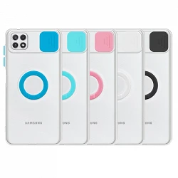 Coque Transparente Samsung Galaxy A22-5G avec Anneau et Cache Caméra 5 Couleurs