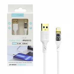 Cable Lightning a USB 3.0 1.20M 12W 2.4A Transparente-Blanco Caja Tipo Original