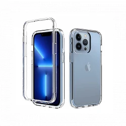 Coque double iPhone 15 Pro Max en silicone transparent avant et arrière