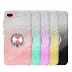 Funda Silicona Brillante iPhone 7/8 Plus con Imán y Soporte de Anilla 360 5 Colores