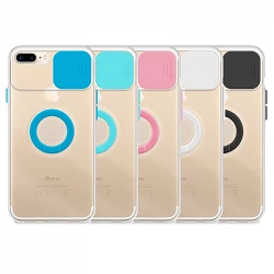 Case iPhone 7/8G Plus transparent with Anilla y Cubre Camera 5 colors