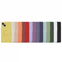 Gel Silicone SuaveBoîtier flexible pour iPhone 14 6.1" avec aimant et support bague 360 15 Couleurs