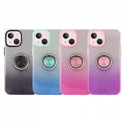 Coque en silicone brillant pour iPhone 14 Plus avec aimant et support de bague à 360º 5 couleurs