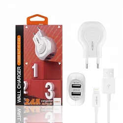 Chargeur Moxom HC-01 Dual USB Auto ID 2.4A Rouge + Câble Lightning