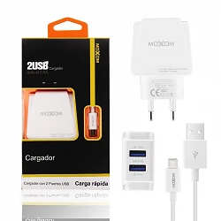 Rouge Moxom HC-03 Chargeur Double USB Auto ID 2.4A + Câble MicroUSB