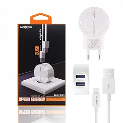 Chargeur Moxom HC-04 Dual USB Auto ID 2.4A Rouge + Câble Lightning