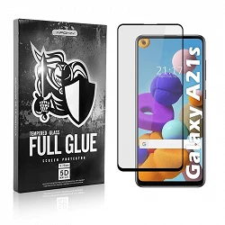 Protecteur d'écran incurvé en verre trempé 5D Full Glue pour Samsung Galaxy A21S, noir