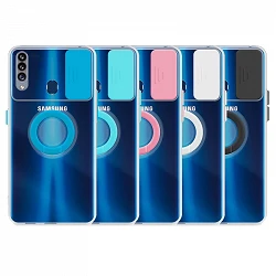 Funda Samsung Galaxy A20S Transparente con Anilla y Cubre Cámara 5 Colores