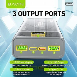 Power Bank Tipo-C + 2 USB Carga Rápida 20.000mha 20w Bavin PC1001s