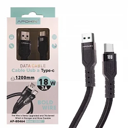 Câble tressé USB vers Type-C PD 3.0 1,2 mètre 18W 3A Noir