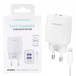 Chargeur double USB-A 2.4A câble Lightning APOKIN Pour les produits de la catégorie 1