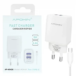 Chargeur double USB-A 2.4 A câble de type C APOKIN Pour les produits de la catégorie 1