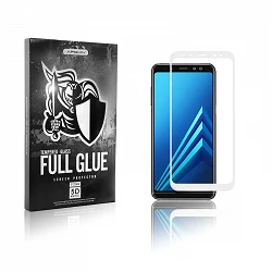 Protecteur d'écran incurvé en verre trempé 5D Full Glue pour Samsung Galaxy A8 2018 Blanc