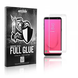 Protecteur d'écran incurvé en verre trempé 5D Full Glue pour Samsung Galaxy J6 2018 Blanc