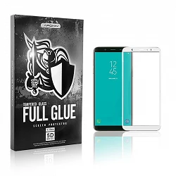 Protecteur d'écran incurvé blanc en verre trempé Samsung Galaxy J8 2018 Full Glue 5D