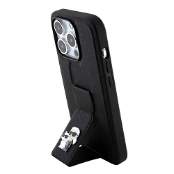 Karl Lagerfeld Saffiano Grip Stand Metal Logo Case iPhone 15 Pro Max